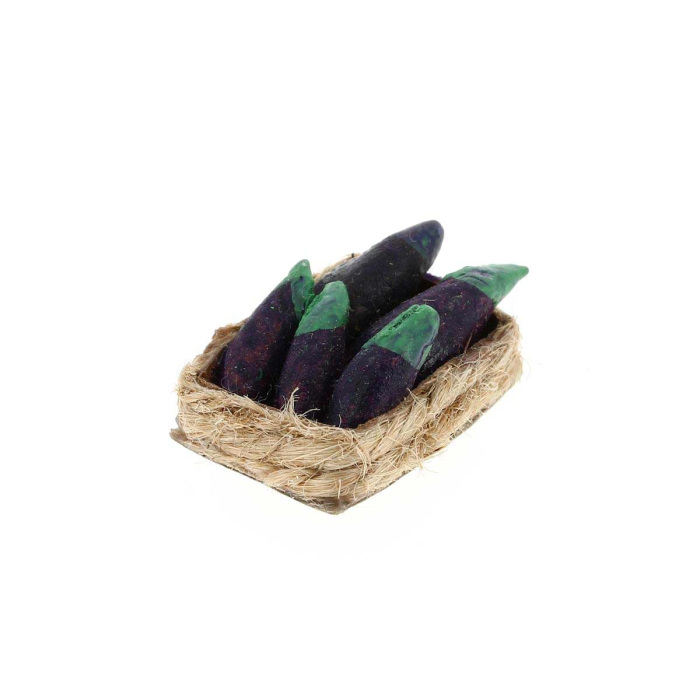 Cesta con berenjenas de terracota para belén 2,5x2 cm