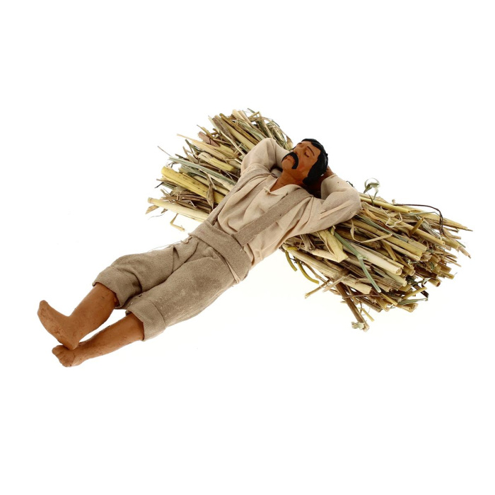Sleeping shepherd on hay in terracotta with clothes 15 cm