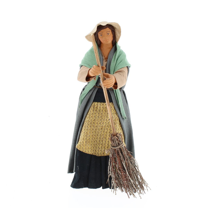 Donna che spazza in terracotta vestita 15 cm