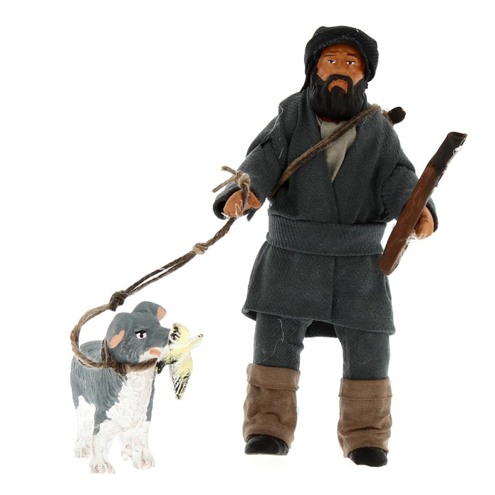 Cacciatore con cane in terracotta vestita 12 cm