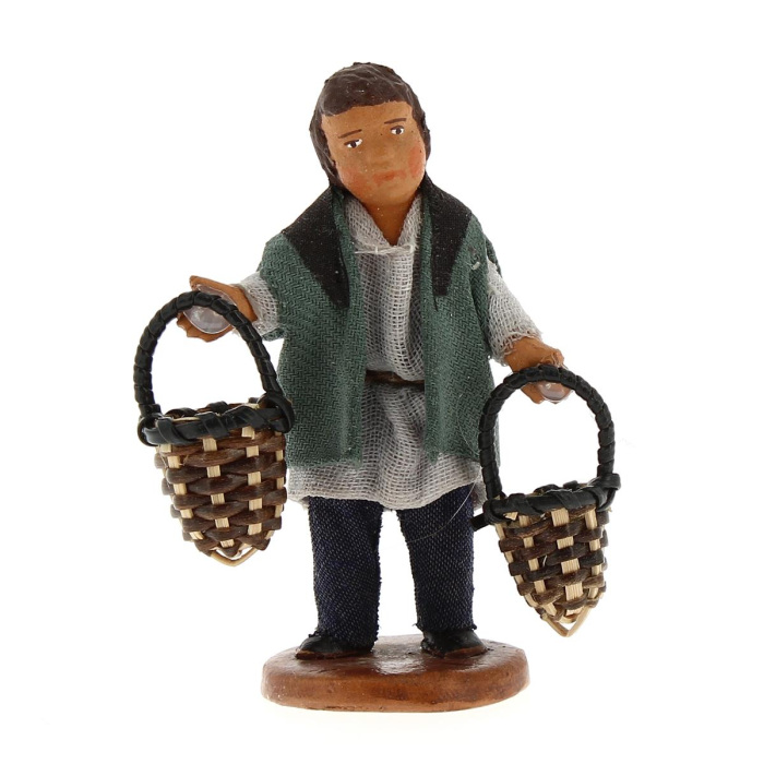 Fanciullo con cestini in terracotta vestita 12 cm