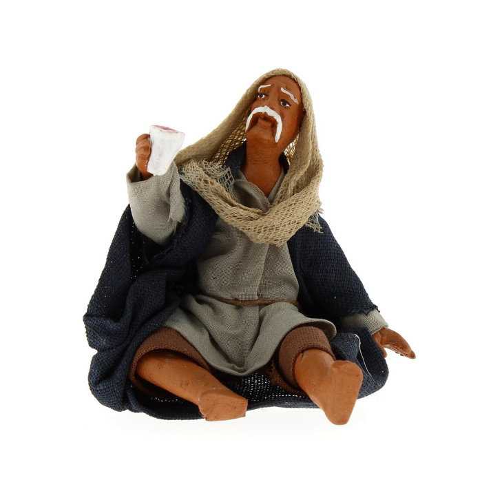 Sitting man drinking in dressed terracotta 10 cm