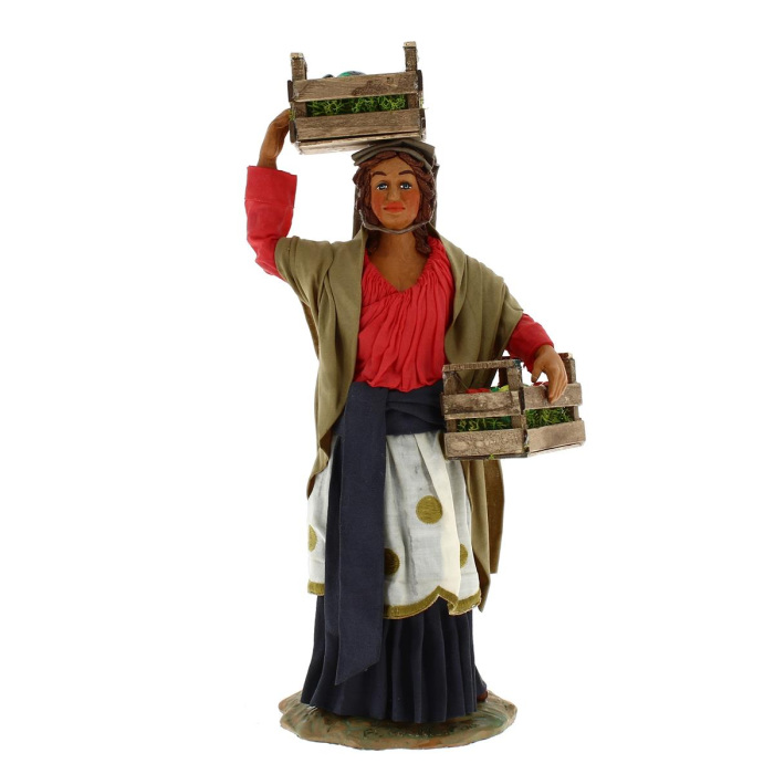 Mujer con cestas de frutas terracota vestida 24 cm Mujer con cestas de frutas terracota vestida 24 cm