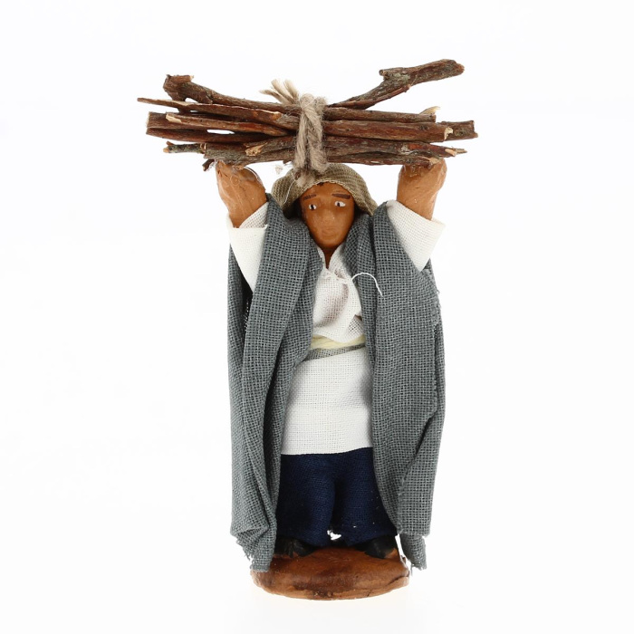 Shepherd with wood in head in dressed terracotta 4 cm