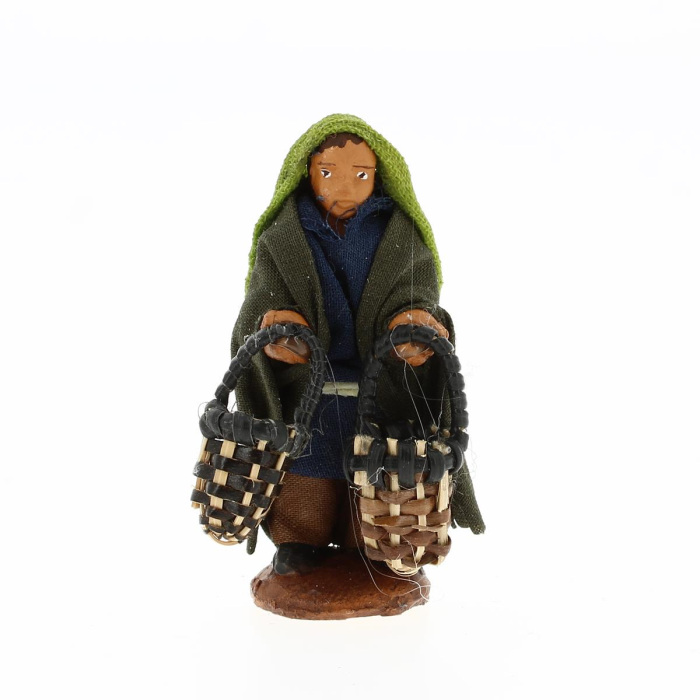 Pastore con due cestini terracotta vestita 4 cm