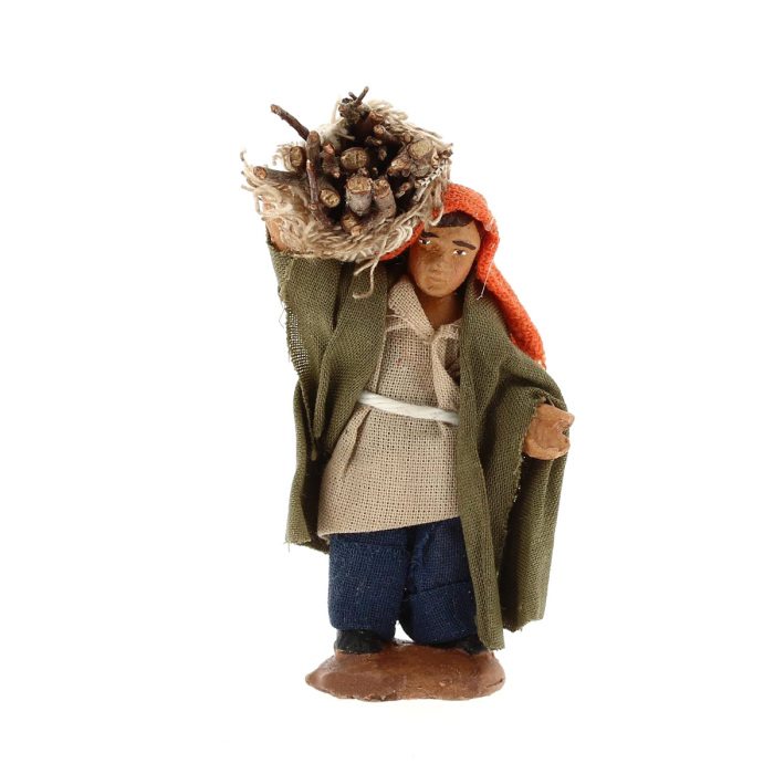 Pastor con leña al hombro terracota vestida 4 cm Pastor con leña al hombro terracota vestida 4 cm