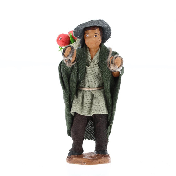 Man with bag of apples on shoulder in dressed terracotta 7 cm
