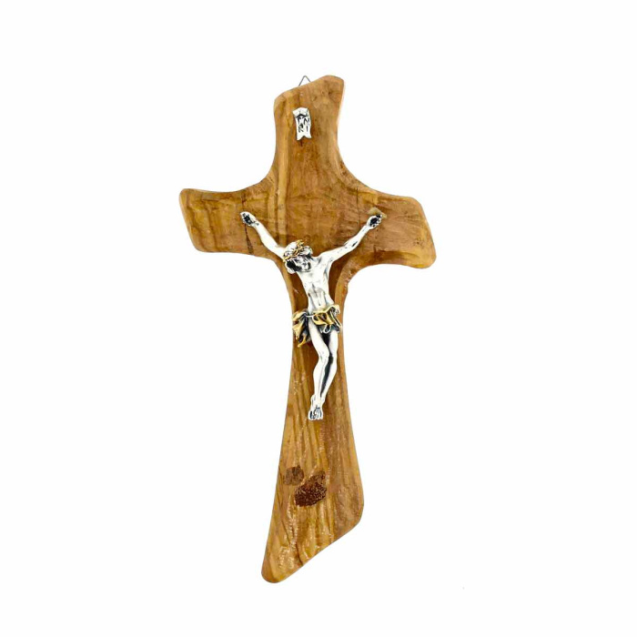 Cruz de madera de olivo cuerpo de metal 16x30 cm Cruz de madera de olivo cuerpo de metal 16x30 cm
