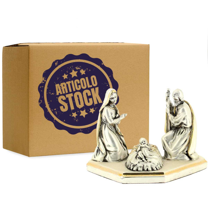 Pack of 9 Nativity in silver resin 13,5x9 cm Stock