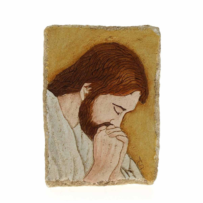 Cuadro Jesús Orante de toba pintada 7x10 cm Cuadro Jesús Orante de toba pintada 7x10 cm