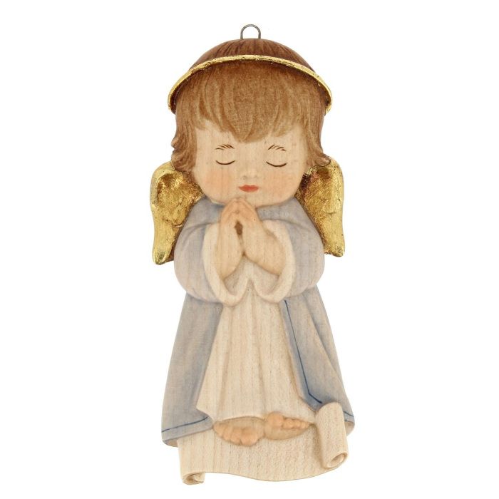 Ángel colgante de cuna madera celeste 14 cm