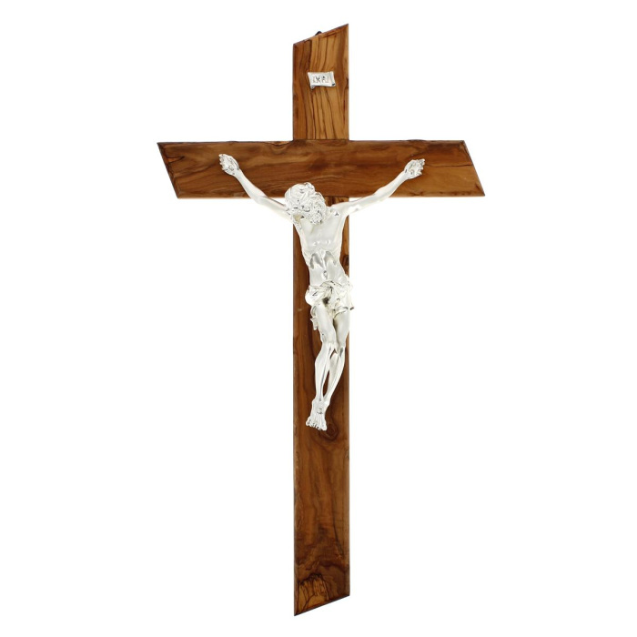 Crocifisso legno ulivo corpo resina argentato 40x70 cm Crocifisso legno ulivo corpo resina argentato 40x70 cm