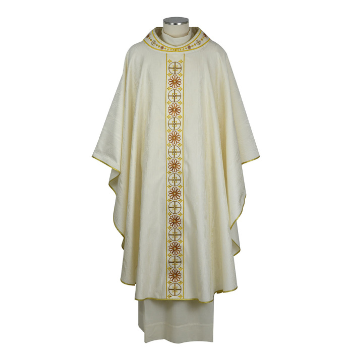 Casulla gótica rosetones con piedras seda lana muaré Chorus Casulla gótica rosetones con piedras seda lana muaré Chorus
