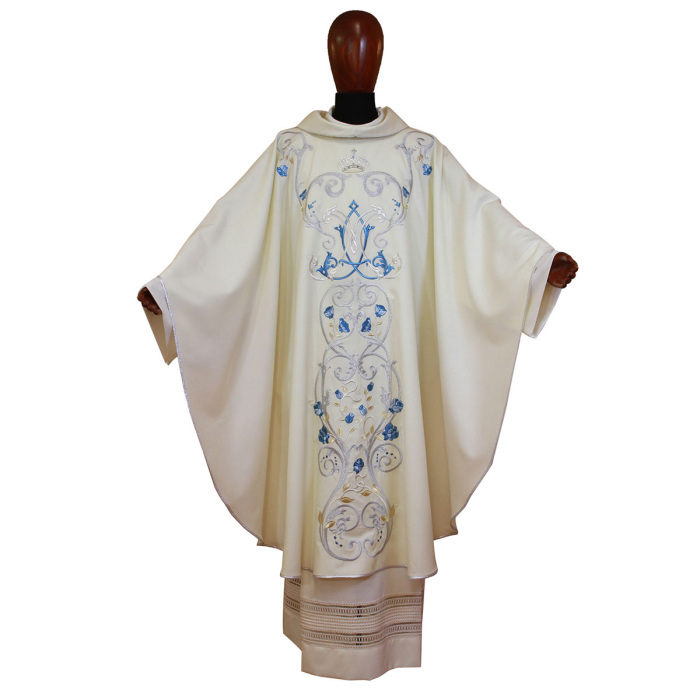 Light Blue Marian Chasuble with Silver Pure Wool Chorus Light Blue Marian Chasuble with Silver Pure Wool Chorus