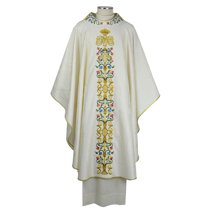 Casula Mariana ricamo floreale lana e seta moire Chorus