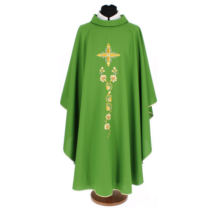Polyester chasuble with cross and flowers embroidery Gamma Polyester chasuble with cross and flowers embroidery Gamma