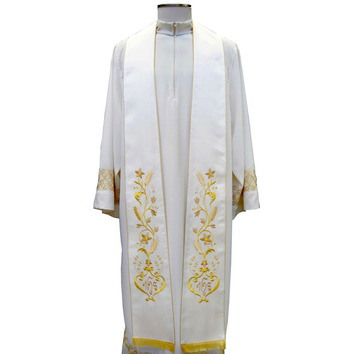 Stola in raso seta ricamo ornati e IHS Chorus