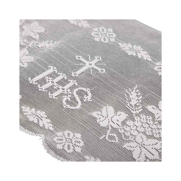 Pizzo in puro cotone ricamo IHS e Croce 20 cm Gamma Pizzo in puro cotone ricamo IHS e Croce 20 cm Gamma
