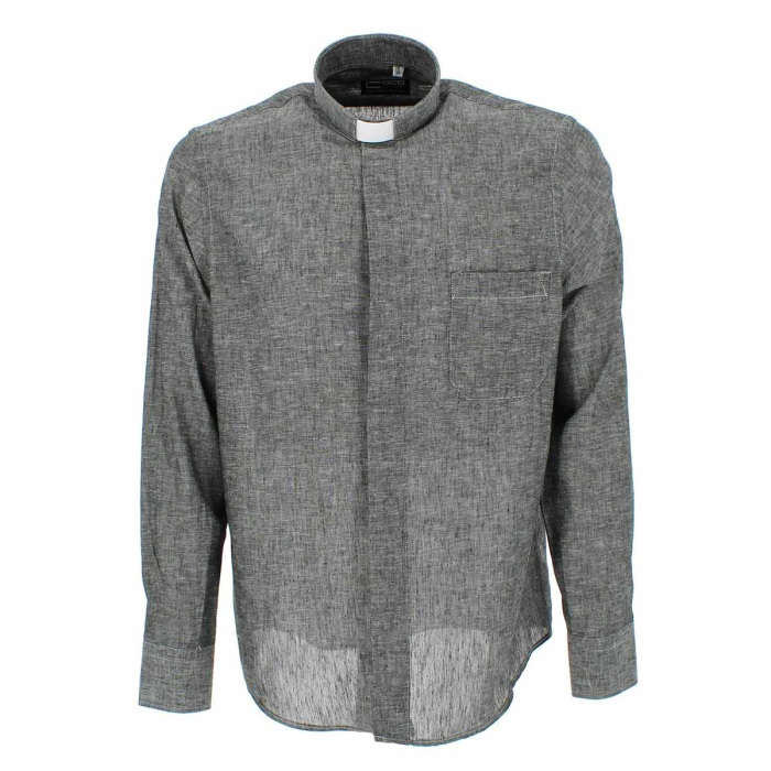 Camicia Clergy lino cotone grigio manica lunga