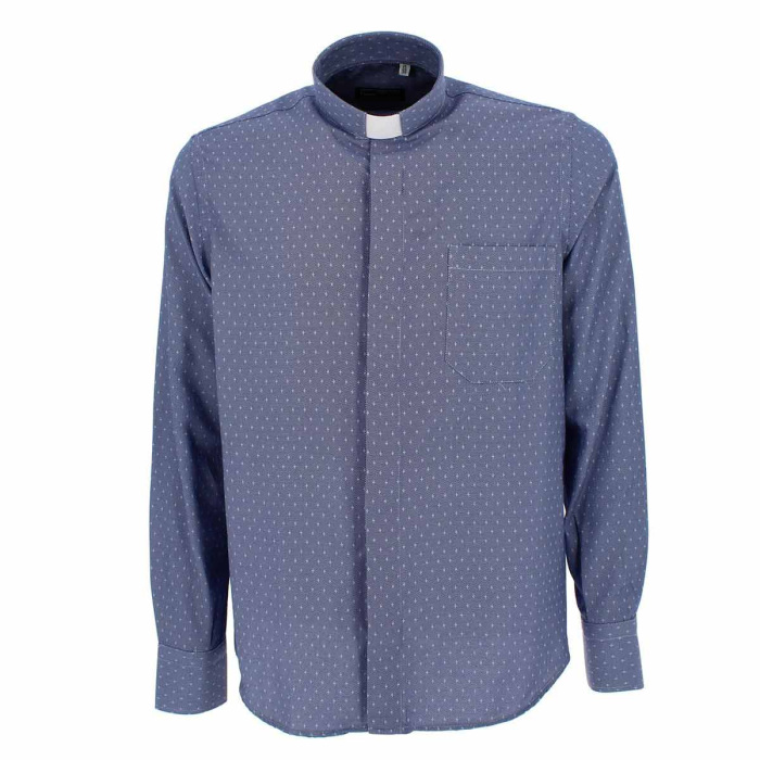 Camicia Clergy misto cotone Croci Blu manica lunga