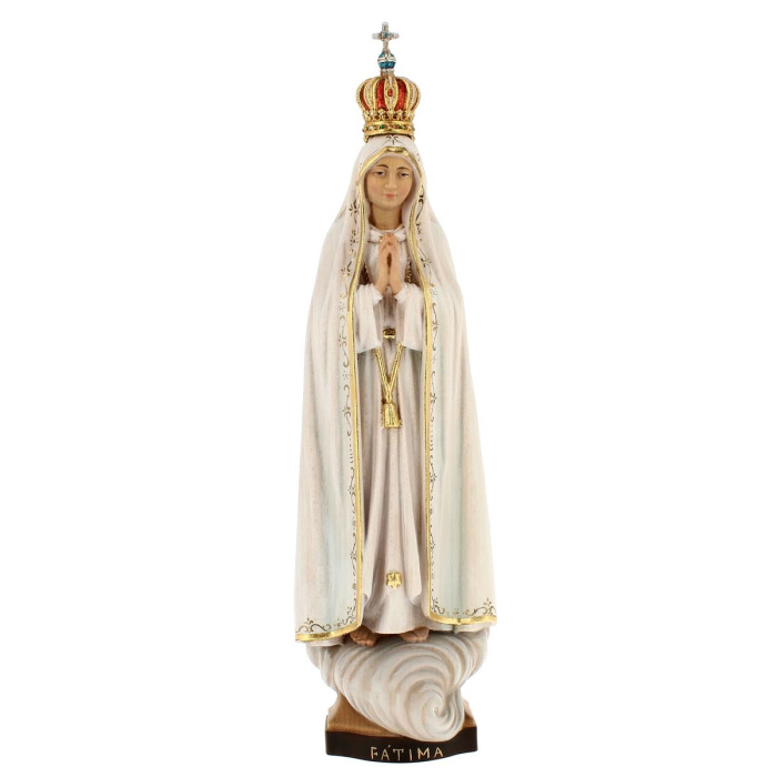 Statua in legno dipinto Madonna di Fatima con corona 35 cm Statua in legno dipinto Madonna di Fatima con corona 35 cm