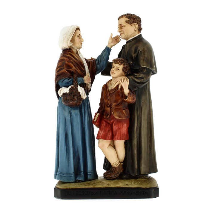 Statua Don Bosco e Mamma Margherita in resina colorata 27 cm