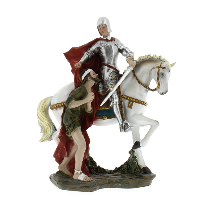 Statua San Martino su cavallo in resina colorata 22 cm