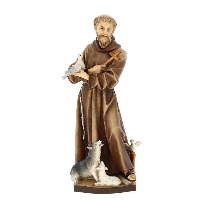 Estatua de madera de San Francisco de Asís con animales 30 cm