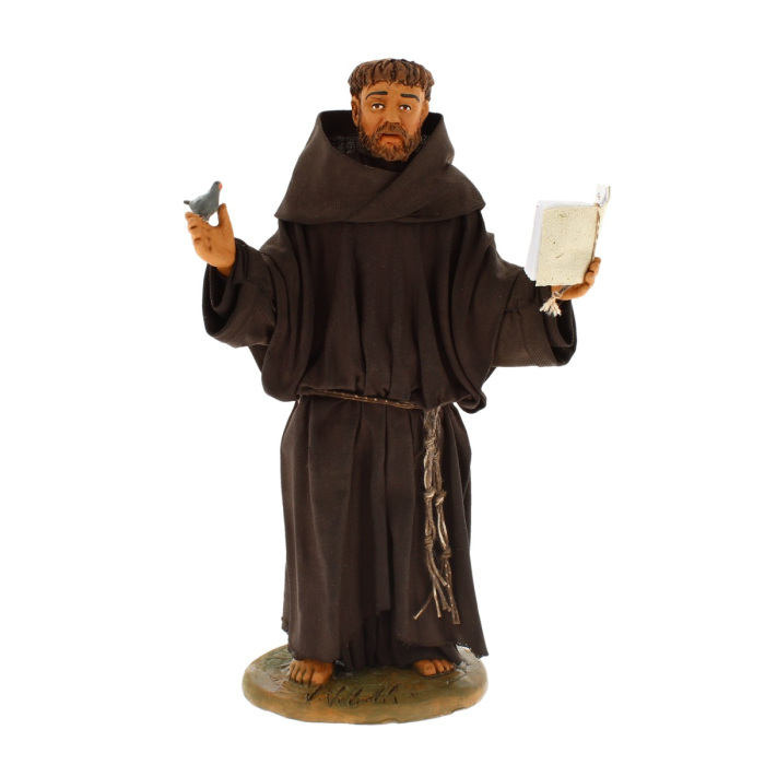 Statue of Saint Francis of Assisi in dressed terracotta 30 cm