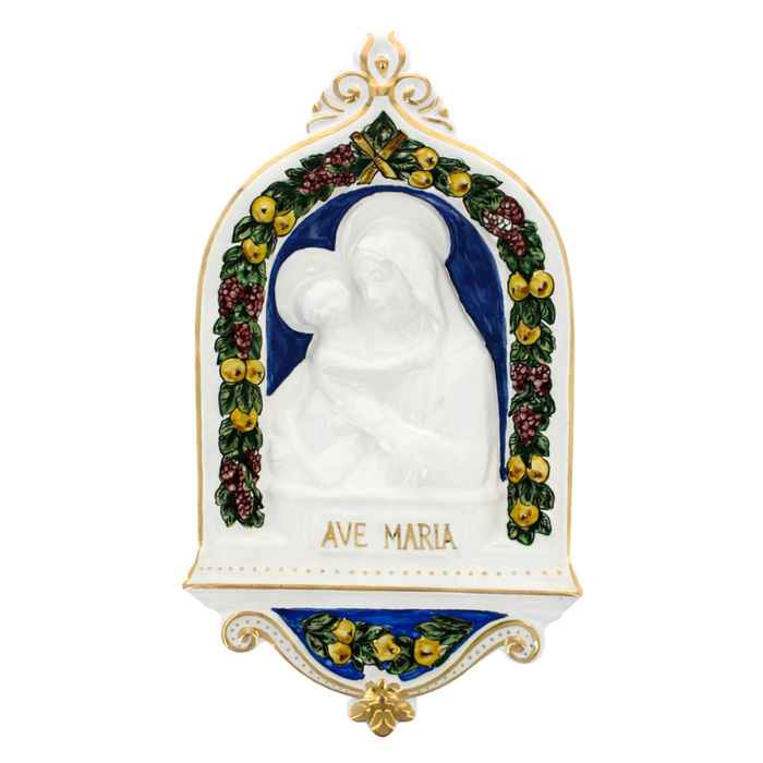 Placa Virgen con Niño cerámica decorada 38 cm