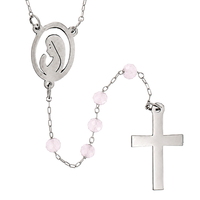 Collar Rosario de Acero Inoxidable con Cuentas Rosa Mate Facetadas 3 mm