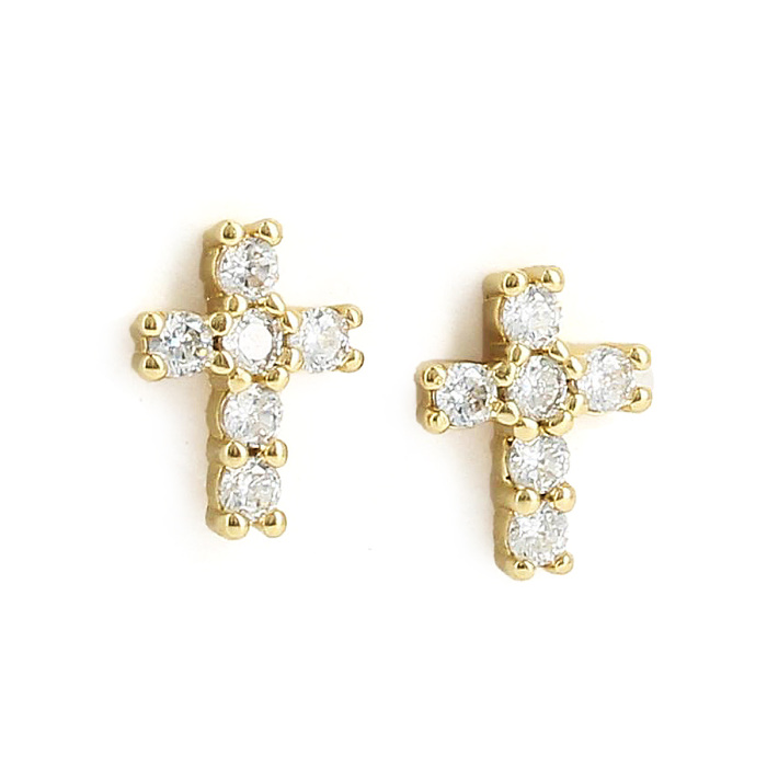 Pendientes de plata dorada con cruz y cironitas Pendientes de plata dorada con cruz y cironitas