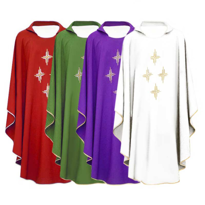 Set of 4 Liturgical Chasubles with 4 Crosses Polyester