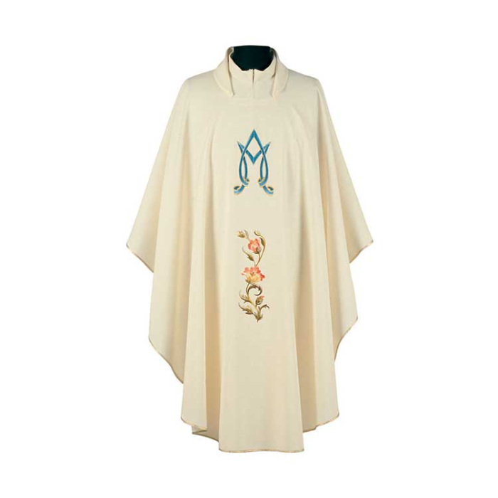 Chasuble Marian Embroidery with Flowers Polyester Chasuble Marian Embroidery with Flowers Polyester