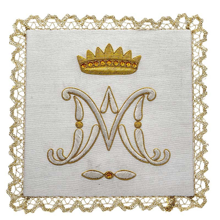 Chalice pall Hand Embroidery Monogram with Crown Silk Chalice pall Hand Embroidery Monogram with Crown Silk