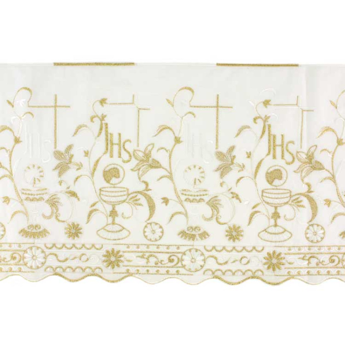 Bordo per altare sangallo bianco lamè oro 29 cm Bordo per altare sangallo bianco lamè oro 29 cm