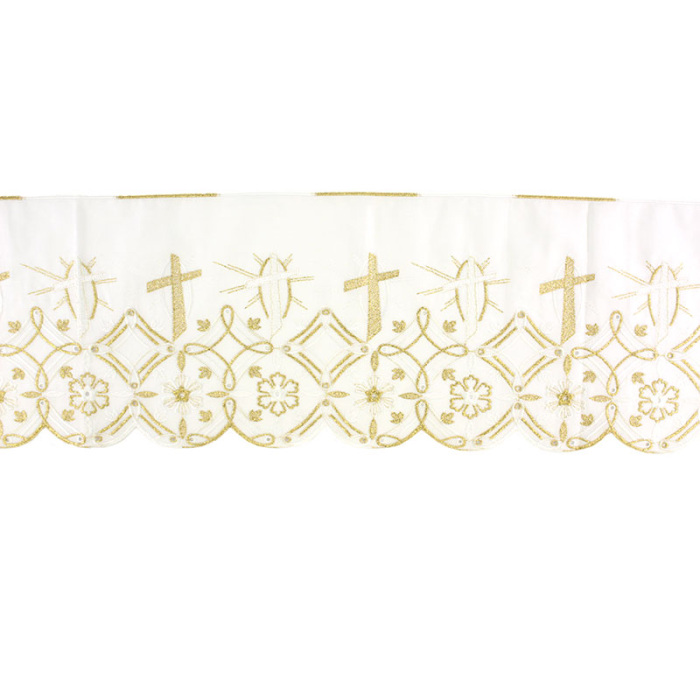 Bordo per altare sangallo bianco lamé oro 22 cm Bordo per altare sangallo bianco lamé oro 22 cm