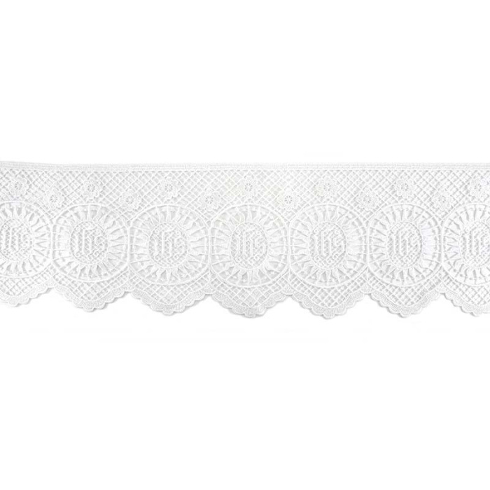 Bordo per altare tessuto macramè ricamo IHS 16 cm Bordo per altare tessuto macramè ricamo IHS 16 cm