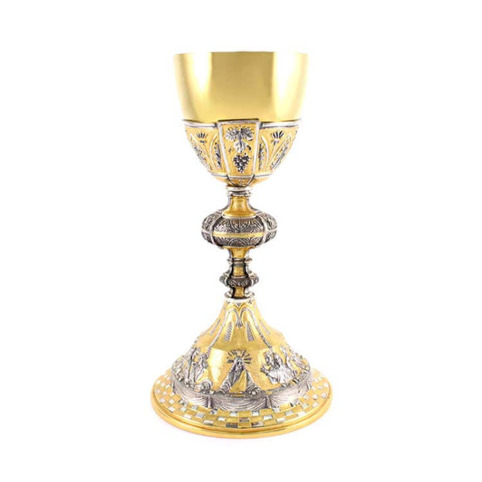 Chiseled Bicolor Brass Chalice Last Supper 26 cm Chiseled Bicolor Brass Chalice Last Supper 26 cm