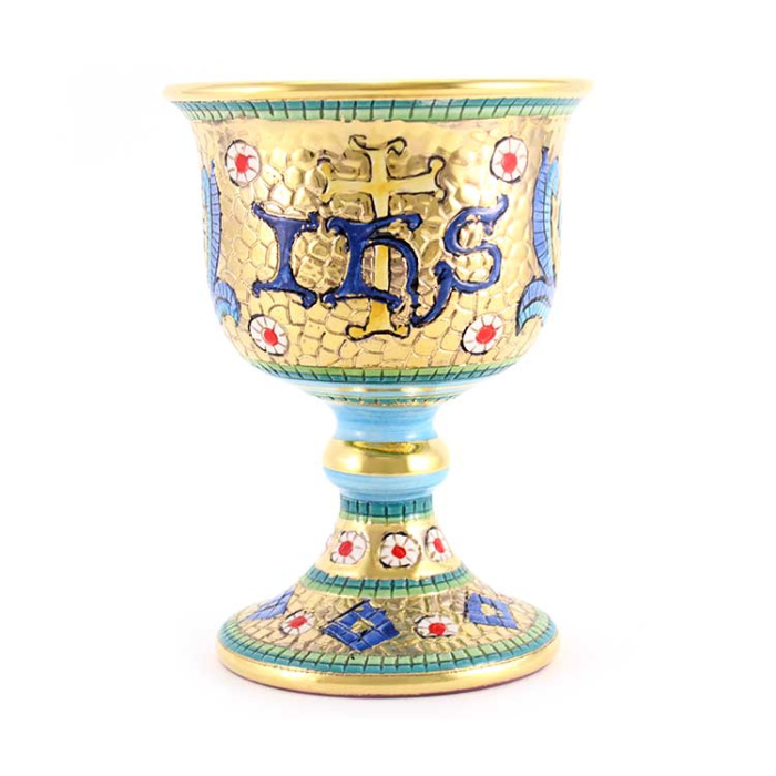 Cáliz de cerámica estilo bizantino con IHS 15 cm