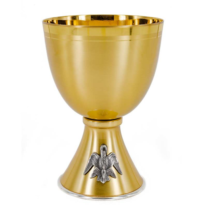 Cáliz de metal dorado con símbolo Pelícano 13 cm