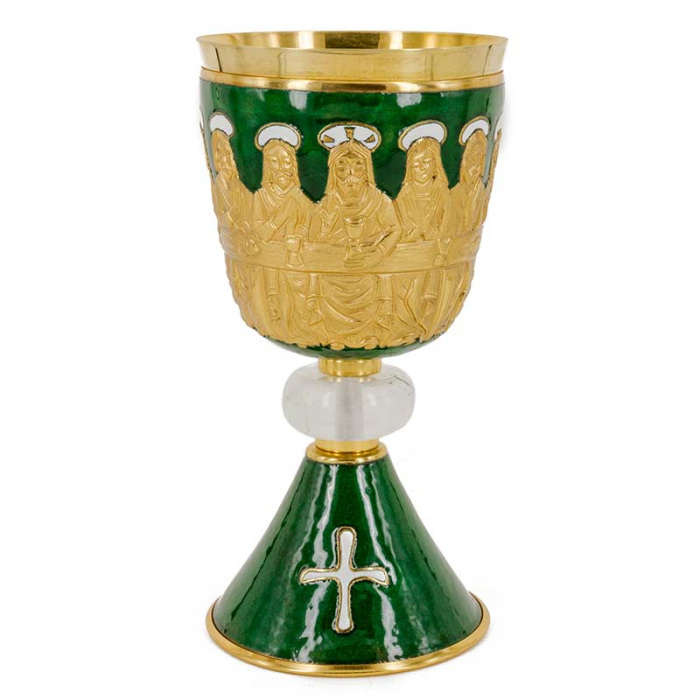 Calice Ultima Cena cesellato coppa argento 19 cm