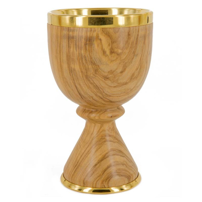 Calice legno di ulivo coppa metallo 16 cm Calice legno di ulivo coppa metallo 16 cm