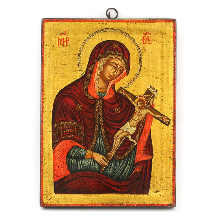 Icona Madonna con Crocifisso in mano dipinta a mano 25x35 cm Icona Madonna con Crocifisso in mano dipinta a mano 25x35 cm