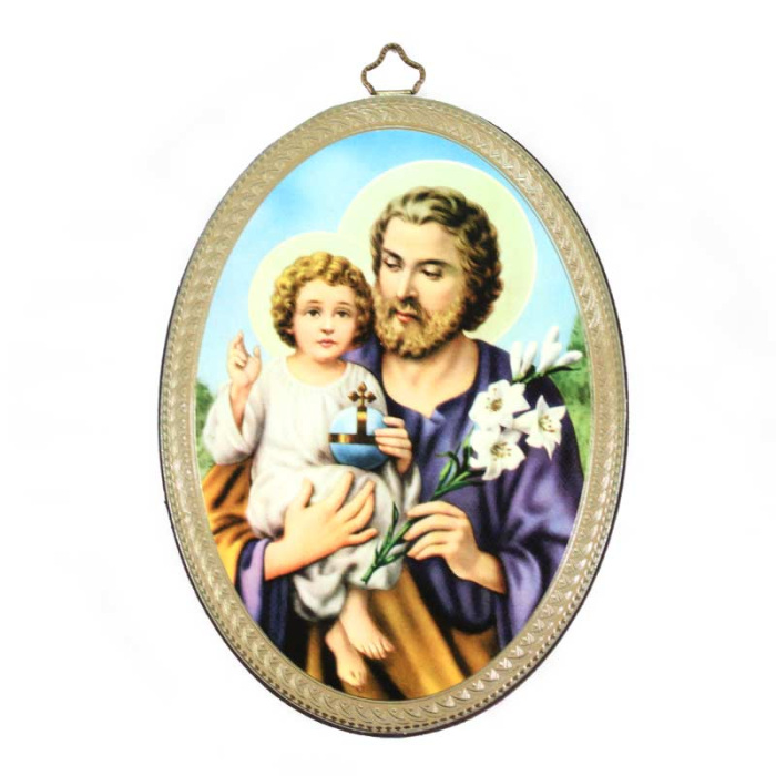 Quadretto ovale San Giuseppe stampa su legno 10x15 cm