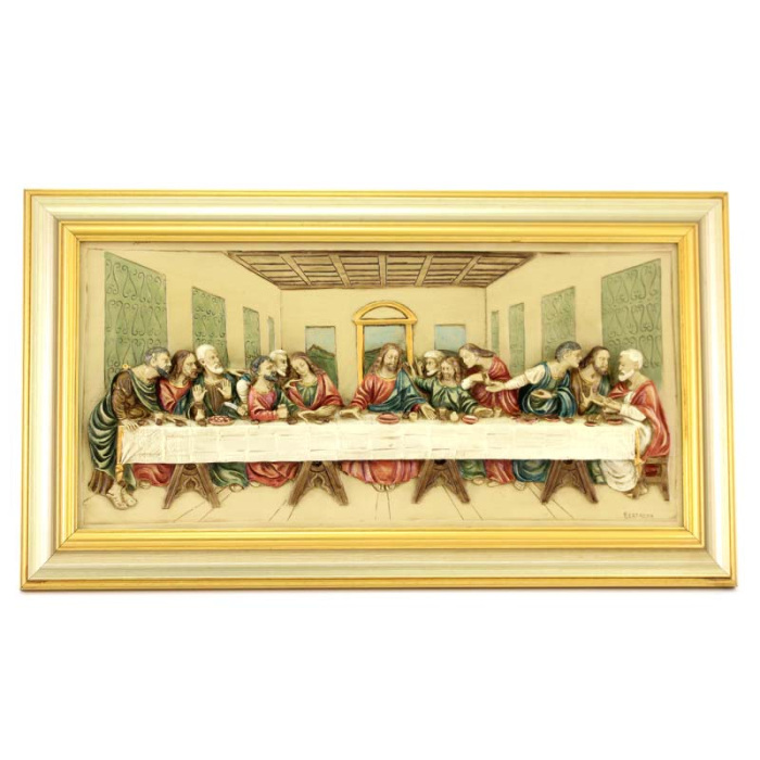 Cuadro Última Cena marco madera resina pintada 53x30 cm