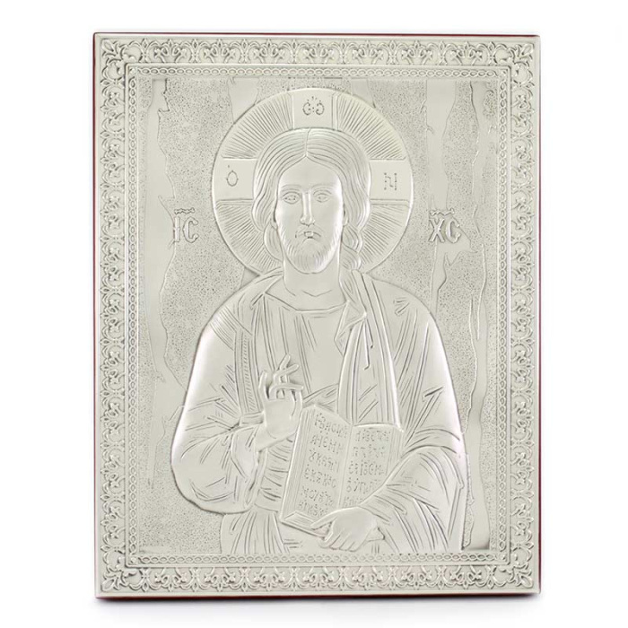 Cuadro Icono Cristo Pantocrátor de plata 27x34 cm