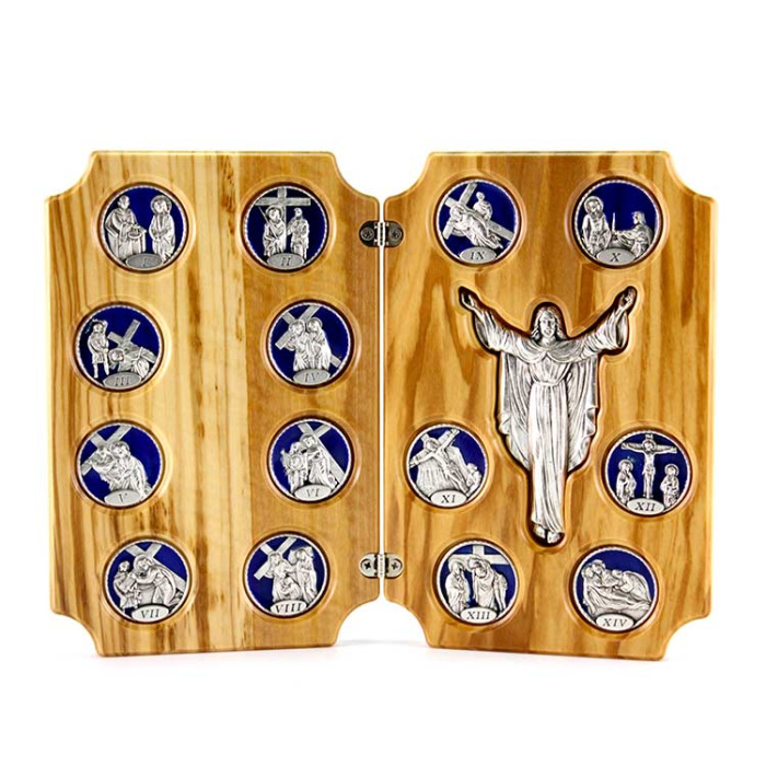 Díptico Vía Crucis de madera de olivo 22,5x17 cm