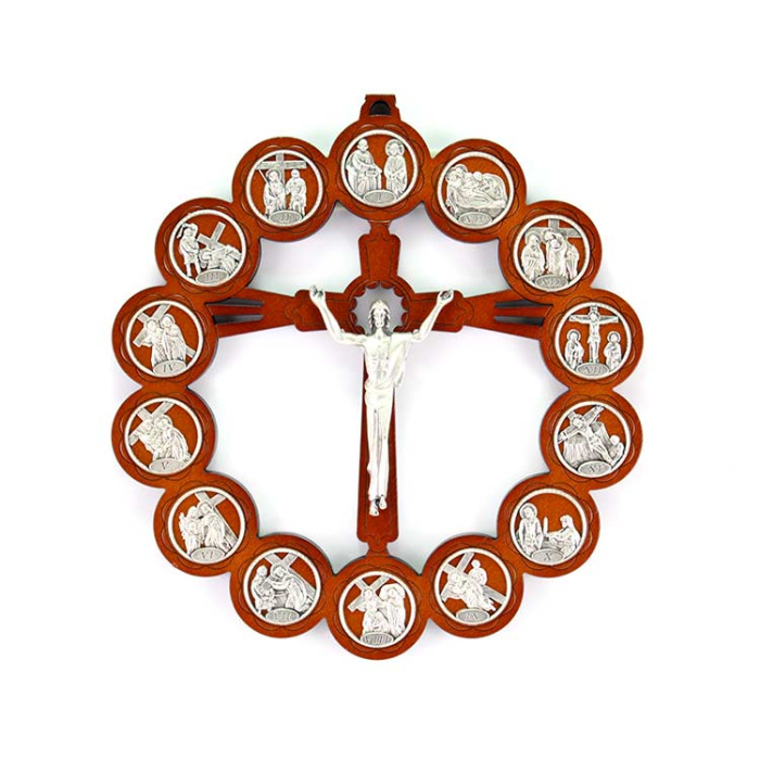 Round Wooden Image Way of the Cross 20 cm Round Wooden Image Way of the Cross 20 cm