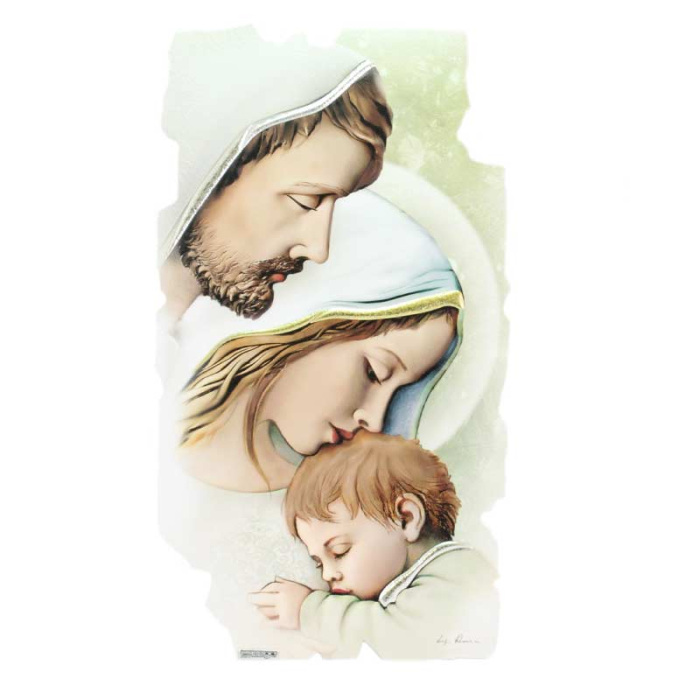 Quadro frammento Sacra Famiglia in legno colorato 28x50 cm